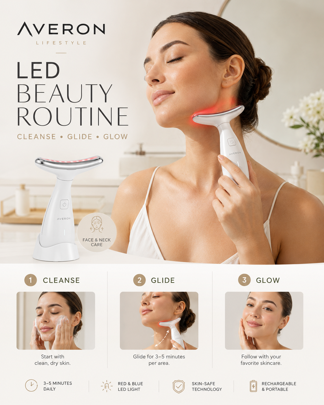 LED Neck & Face Care Massager 3-Color  with EMS Microcurrent Photon Therapy