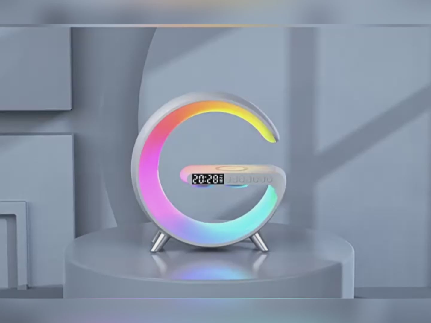 G-Shaped Smart Bedside Lamp with Wireless Charger & Speaker