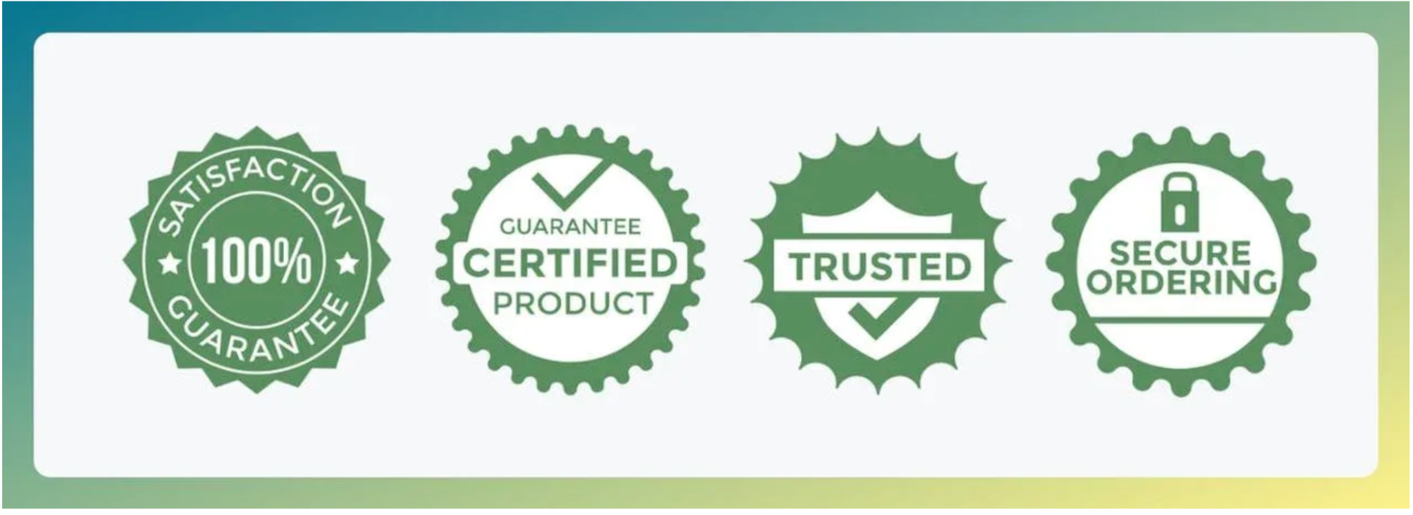 100% satisfaction guarantee, certified product, trusted and secure ordering